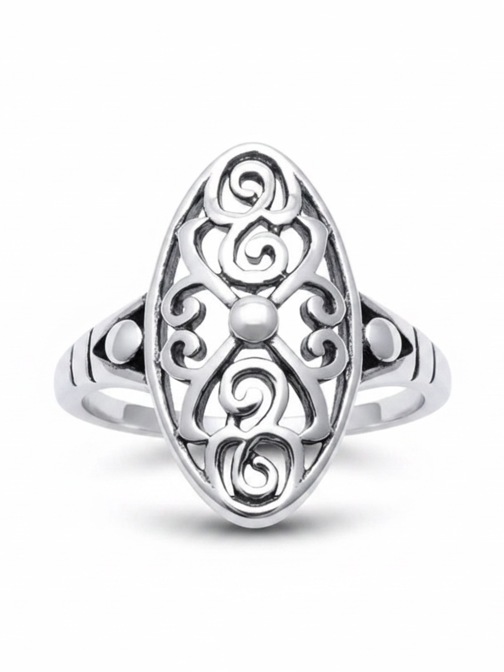 Womens Sterling Silver 925 Filigree Oval Ring Size 8